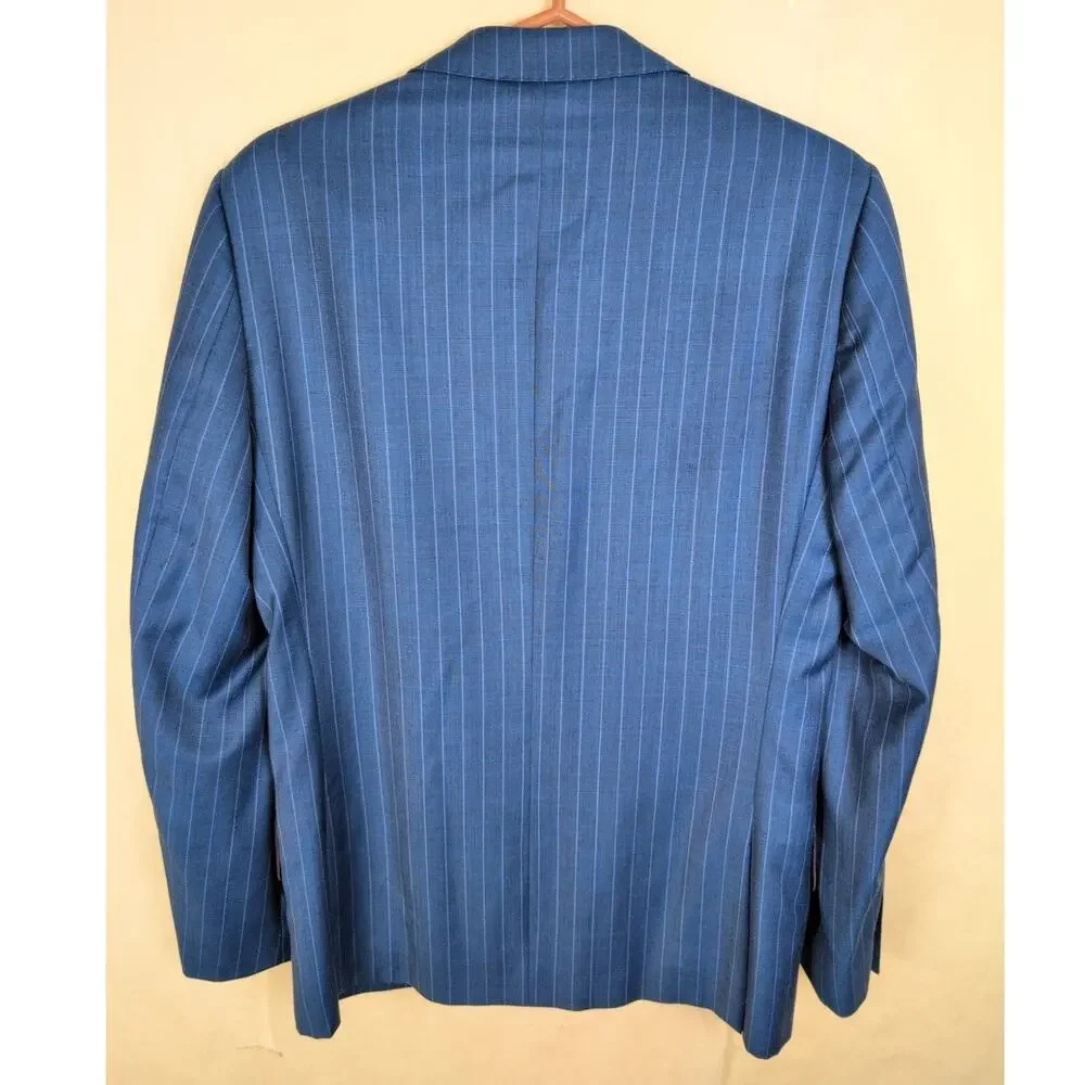 Tiglio Luxe blue pinstripe wool blazer jacket Size 38R Preppy Old Money Classic